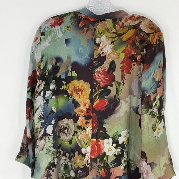 Soft Surroundings‎ Top Women M Dark Floral Bloom Button Up Pockets Art To Wear - Picture 7 of 13